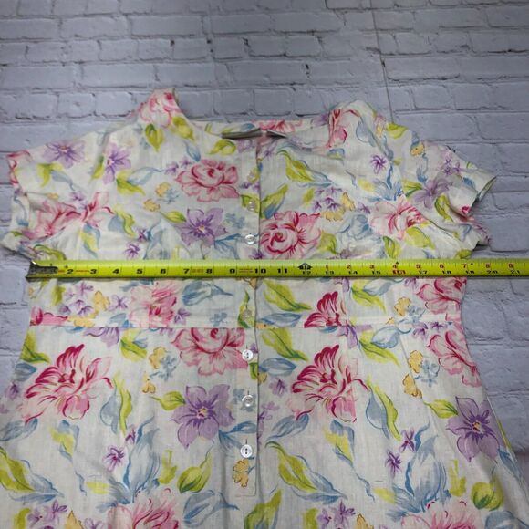 Vintage Liz Claiborne Floral Linen Button Front Dress Size 14 Petite B283 -27 - Picture 2 of 13